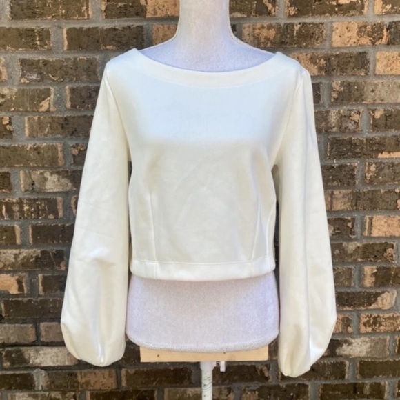 Anthropologie Maeve Ivory Bubble Long Sleeve Shirt Size Small Lace Up Back. - Picture 1 of 5